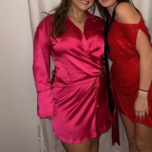 Hot Pink Silk Wrap Dress